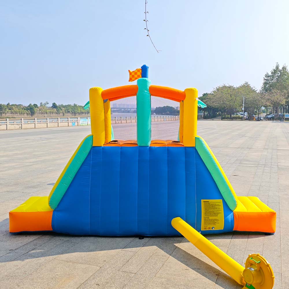 Party Games Kid Friendly - บ้านลมเป่าลมสำหรับเด็กสองคน ทำจากไนลอนเป็นมิตรกับสิ่งแวดล้อม พร้อมสไลเดอร์ขนาดใหญ่และบ้านลมสำหรับเล่นเกมปาร์ตี้