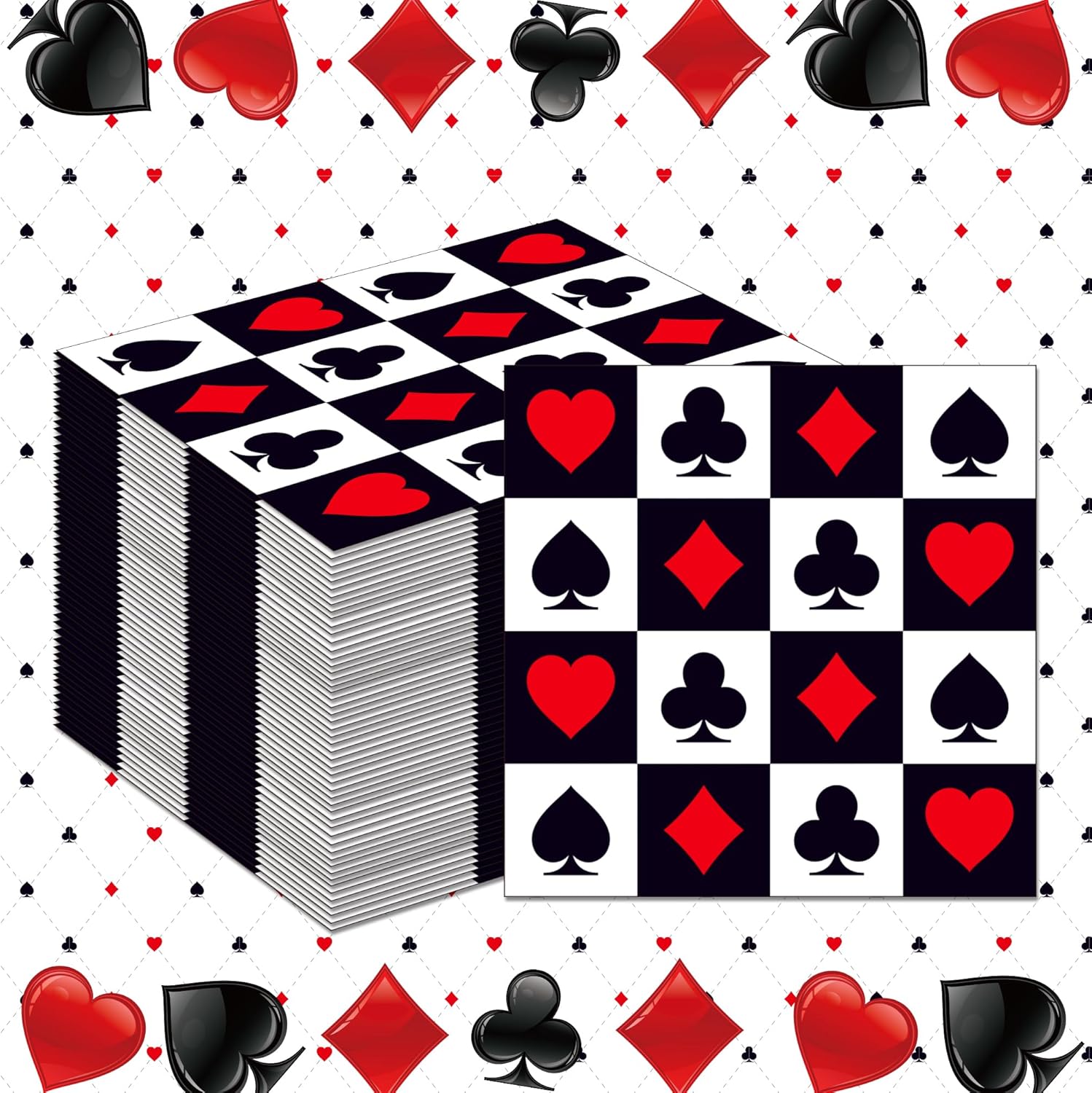 Party Games Night - ผ้าเช็ดปากธีมคาสิโน 20/40/60/80 ชิ้น ผ้าเช็ดปากแบบใช้แล้วทิ้งลายลาสเวกัส สำหรับงานเลี้ยงธีมโป๊กเกอร์ งานเลี้ยงคลับ