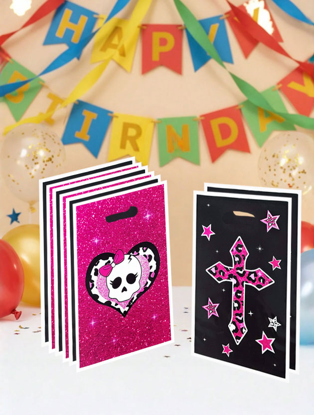 Party Games At Christmas - ถุงของขวัญแฟชั่นสำหรับเด็กผู้หญิง 20 ชิ้น/40 ชิ้น ดีไซน์ลายหัวกะโหลกและลายกากบาทอย่างมีสไตล์ สีชมพูเข้มและสีดำ