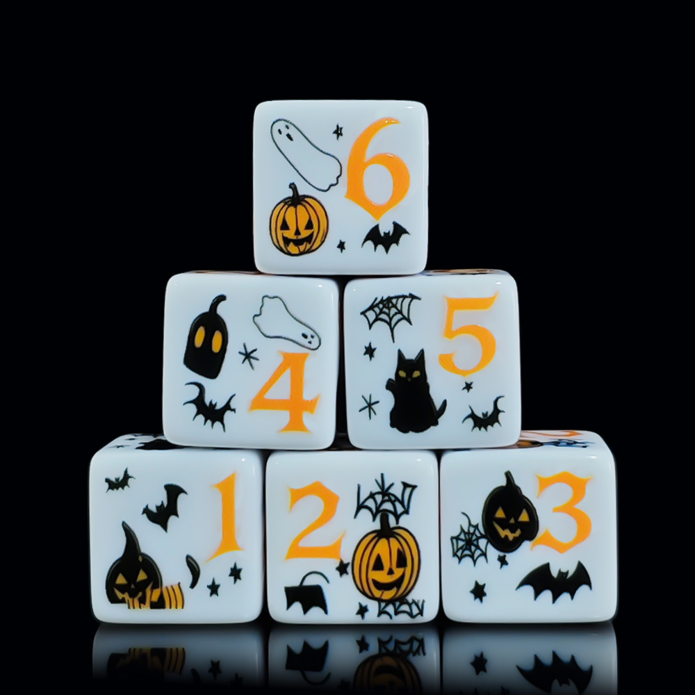 Party Games Console - ลูกเต๋าอะคริลิคสีขาวพิมพ์ลาย D6 ขนาด 16 มม. 12