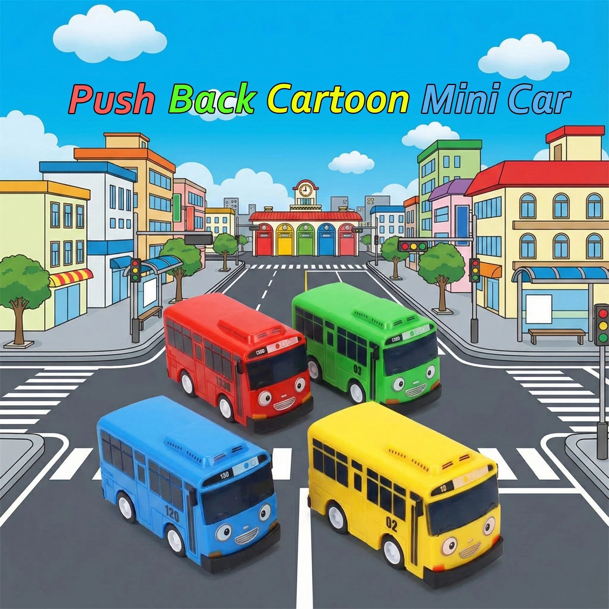 Party Games Bus - ชุดของเล่นรถมินิพูลแบ็ค ไทโย สำหรับเด็กผู้ชาย ของเล่นรถการ์ตูน ชุดของเล่นการจราจรเพื่อการศึกษา ของขวัญเสริมพัฒนาการสำหรับเด็กก่อนวัยเรียน
