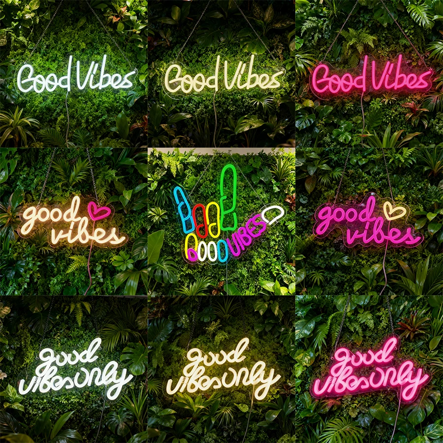 Party Games Good - ป้ายไฟนีออน Good Vibes Only สำหรับตกแต่งผนัง, ป้ายไฟ